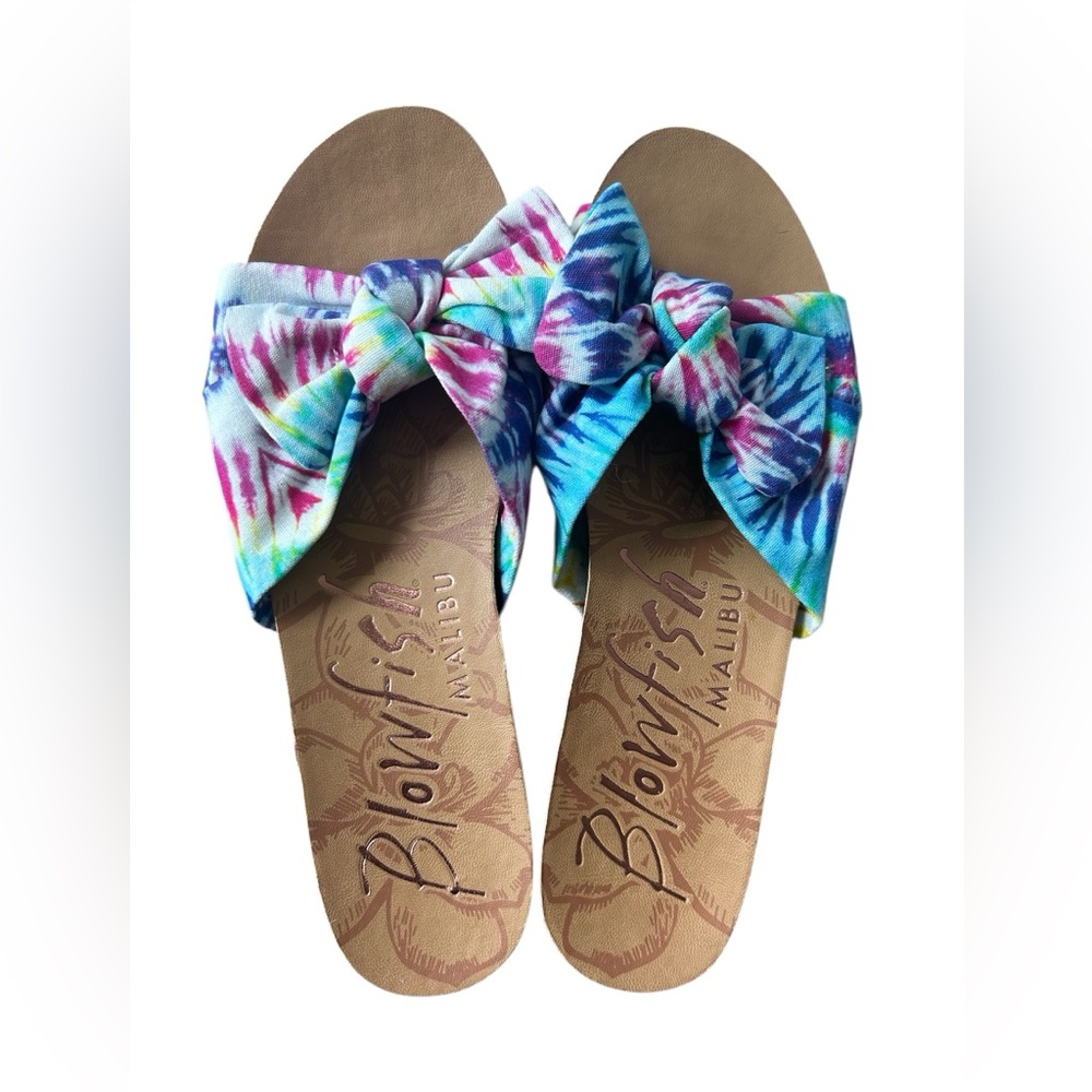 Blowfish Tie-dyed Bow Slip on Flip Flop Sandals size 8
